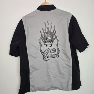 Harley-Davidson Men's Embroidered‎ Skull Flame Button Up Shirt Gray Black XL